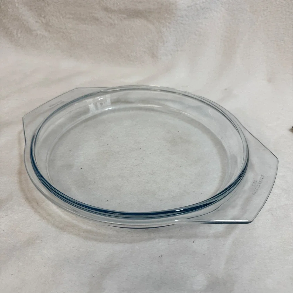 Marinex Round Glass Blue Tint Baking Dish Pie Plate Ovenware Made in Brazil M07‎
